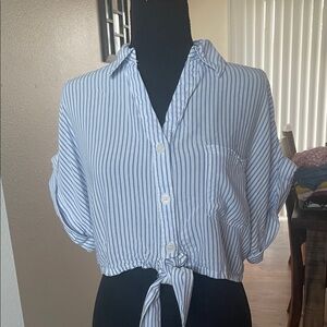 Love Tree Blue and White Striped Button-Down Shirt